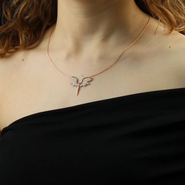 Rose Kaplama 925 Ayar Gümüş Melek Kolyesi