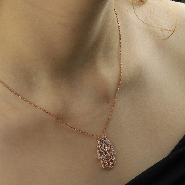 Rose Kaplama Fatma Ana Eli Gümüş Kolye