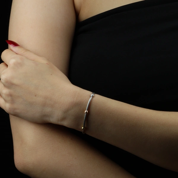 Minimalist Üç Renk Dorika 925 Ayar Gümüş Bileklik