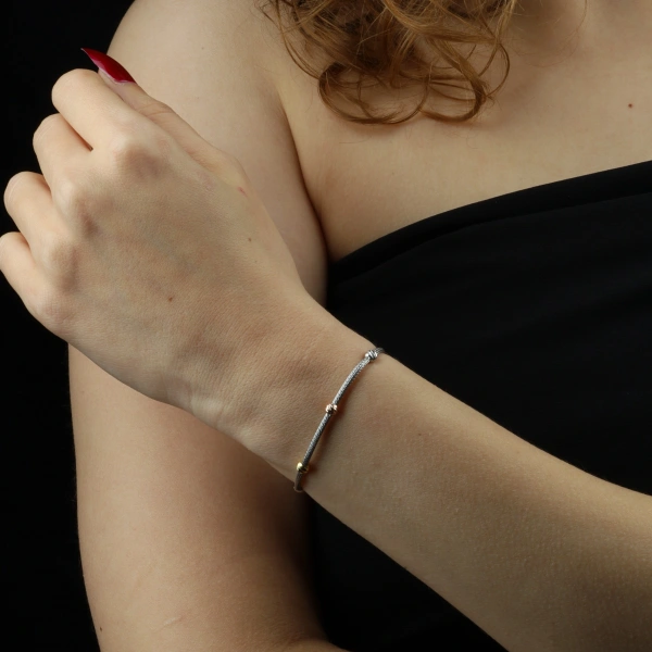 Minimalist Üç Renk Dorika 925 Ayar Gümüş Bileklik