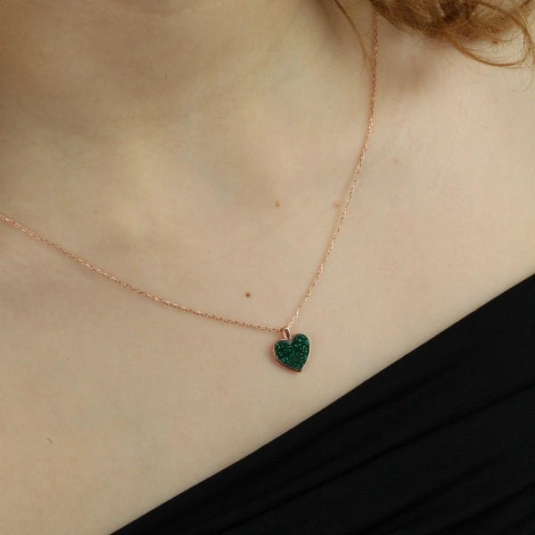 925 Ayar Gümüş Rose Kaplama Kalp Kolye