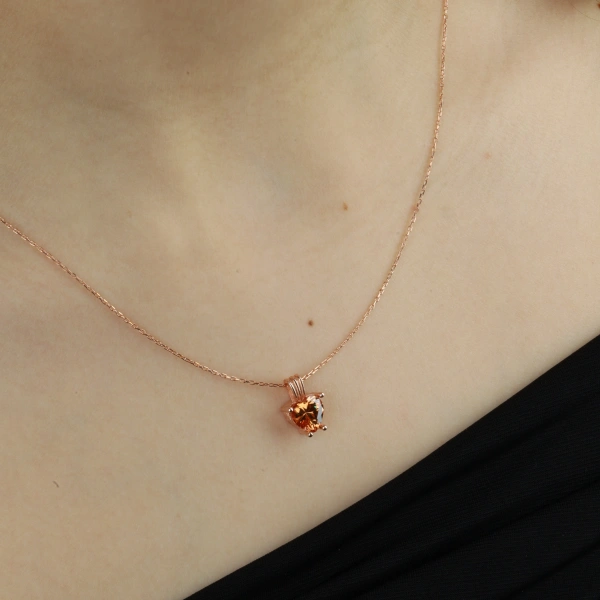 925 Ayar Gümüş Rose Kaplama Gün Işığı Kalp Kolye