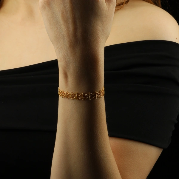 925 Ayar Gümüş Altın Kaplama Örgü Bileklik