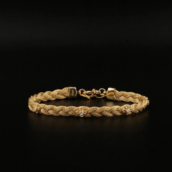 925 Ayar Gümüş Altın Kaplama Örgü Bileklik
