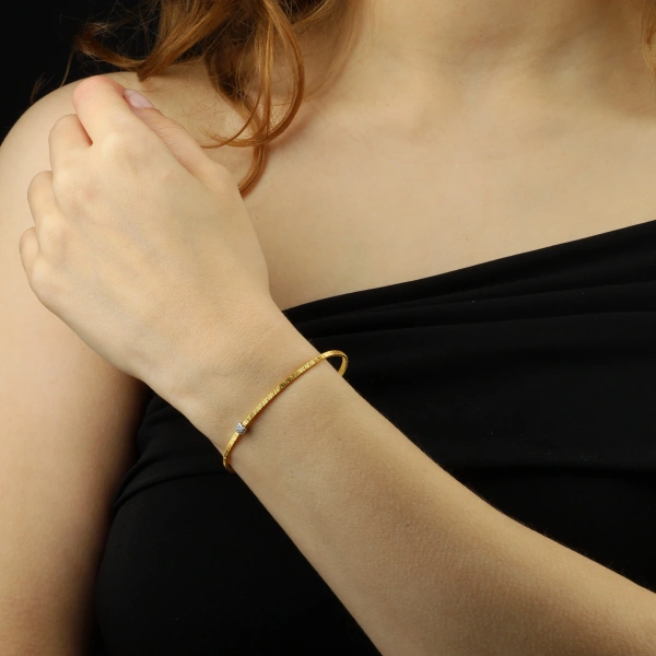 925 Ayar Gümüş Altın Kaplama Minimalist Bilezik