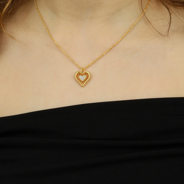 925 Ayar Gümüş Kalp Figürlü Altın Kaplama Kolye