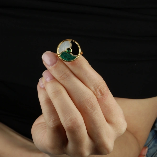 925 Ayar Malakit Taşlı Kadın Yüzük