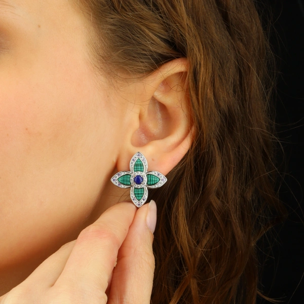 925 Ayar Gümüş Malakit Taşlı Küpe