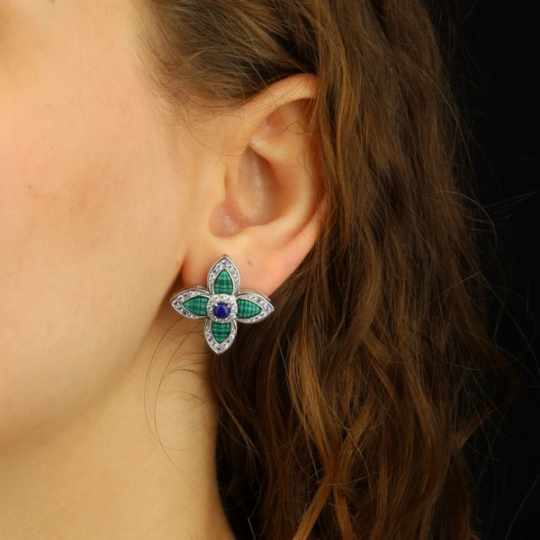 925 Ayar Gümüş Malakit Taşlı Küpe