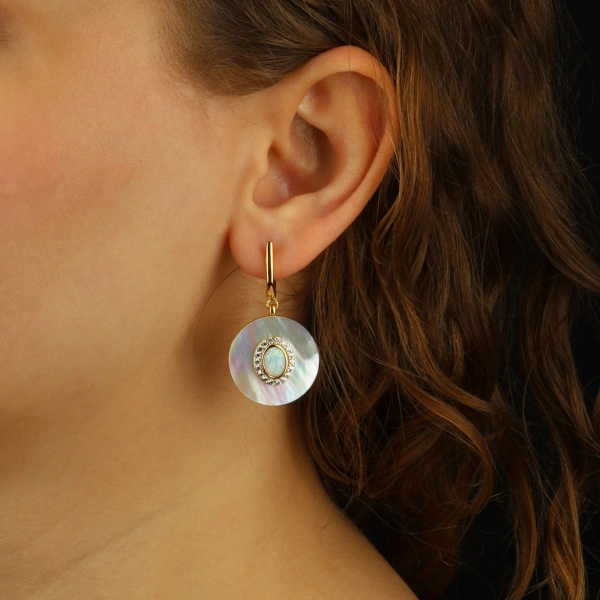 925 Ayar Gümüş Sedef Taşlı Küpe