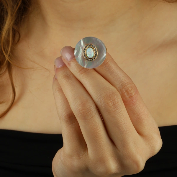 925 Ayar Gümüş Sedef Taşlı Yüzük