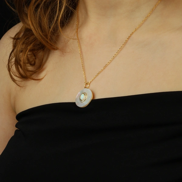 925 Ayar Gümüş Sedef Taşlı Kolye