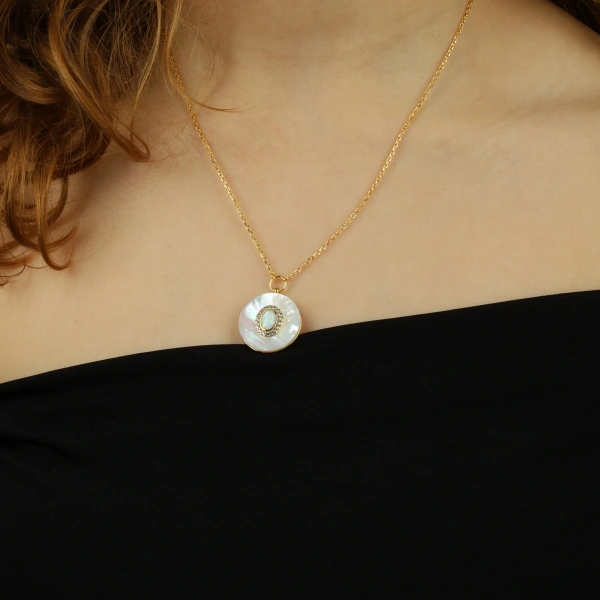 925 Ayar Gümüş Sedef Taşlı Kolye