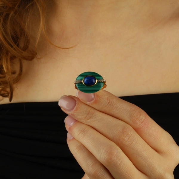 Malakit Taşlı 925 Gümüş Yüzük