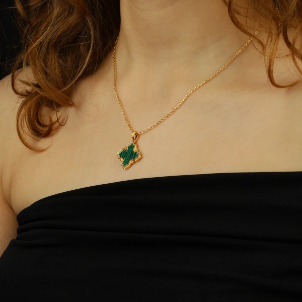 925 Ayar Gümüş Malakit Taşlı Vintage Kolye