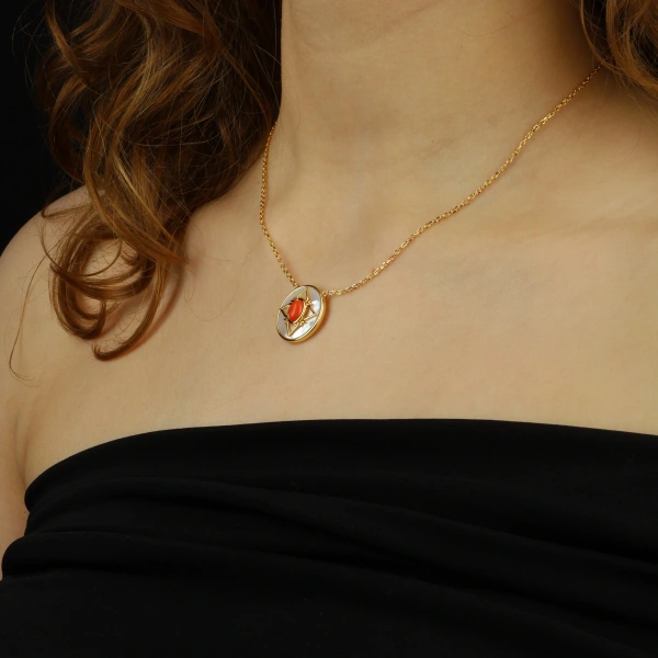 925 Ayar Gümüş Altın Kaplama Sedef Taşlı Kolye