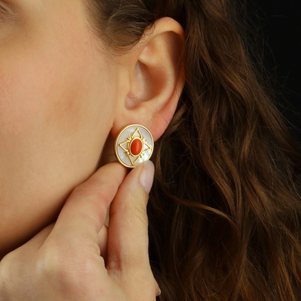 925 Ayar Gümüş Altın Kaplama Sedef Taşlı Küpe