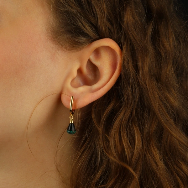 925 Gümüş Altın Kaplama Sallantılı Malakit Taşlı Küpe