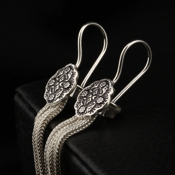 925 Ayar Çiçek İşlemeli Mardin Hasırı Küpe