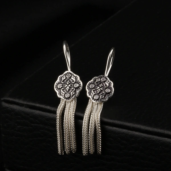 925 Ayar Çiçek İşlemeli Mardin Hasırı Küpe