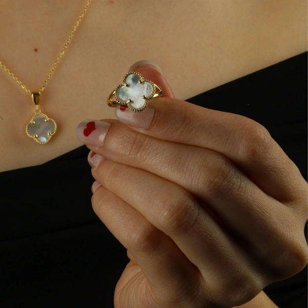 925 Ayar Gold Kaplama Yonca Set