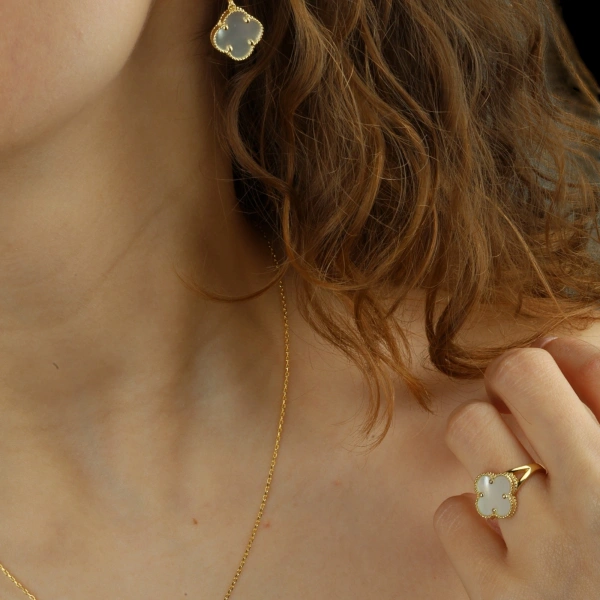 925 Ayar Gold Kaplama Yonca Set