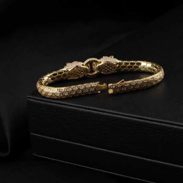 925 Ayar Gümüş Snake Kaplan Altın Kaplama Bileklik