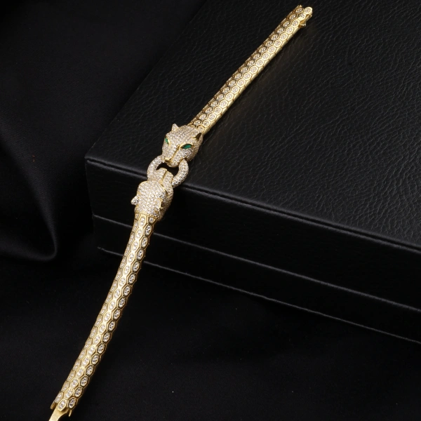 925 Ayar Gümüş Snake Kaplan Altın Kaplama Bileklik