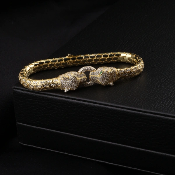 925 Ayar Gümüş Snake Kaplan Altın Kaplama Bileklik