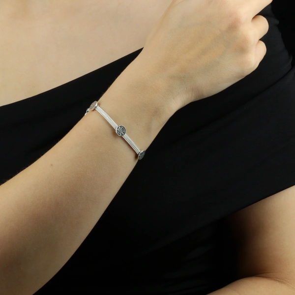 925 Ayar Güneş Motifli Mardin Hasırı Gümüş Bileklik