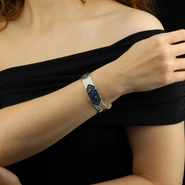 925 Ayar Kuş Motifli Mardin Hasırı Gümüş Bileklik