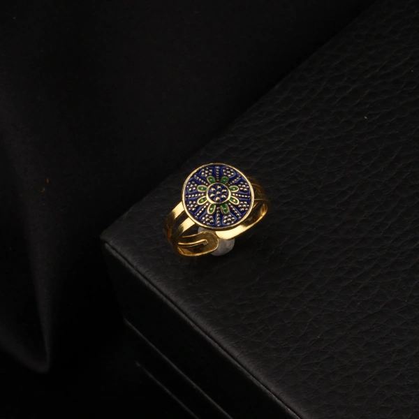 925 Ayar Mardin Hasırı Lacivert Mineli Gümüş Yüzük