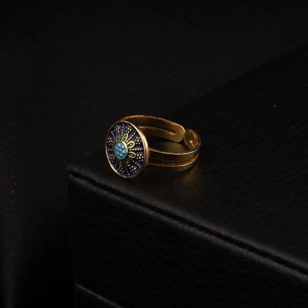 925 Ayar Mardin Hasırı Mavi Mineli Gümüş Yüzük