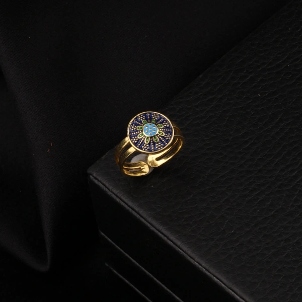 925 Ayar Mardin Hasırı Mavi Mineli Gümüş Yüzük