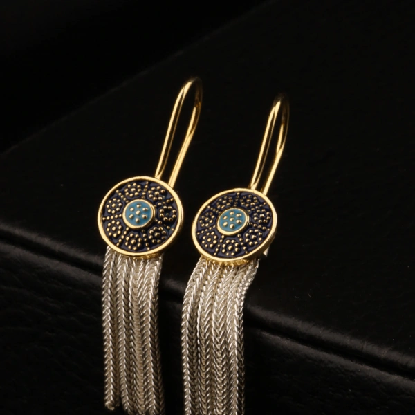 925 Ayar Mavi Mineli Mardin Hasırı Küpe