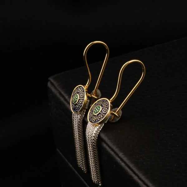 925 Ayar Yeşil Mineli Mardin Hasırı Küpe