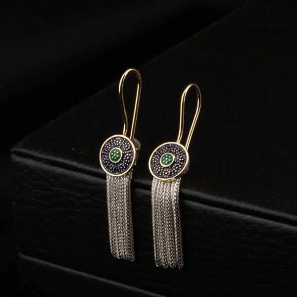 925 Ayar Yeşil Mineli Mardin Hasırı Küpe