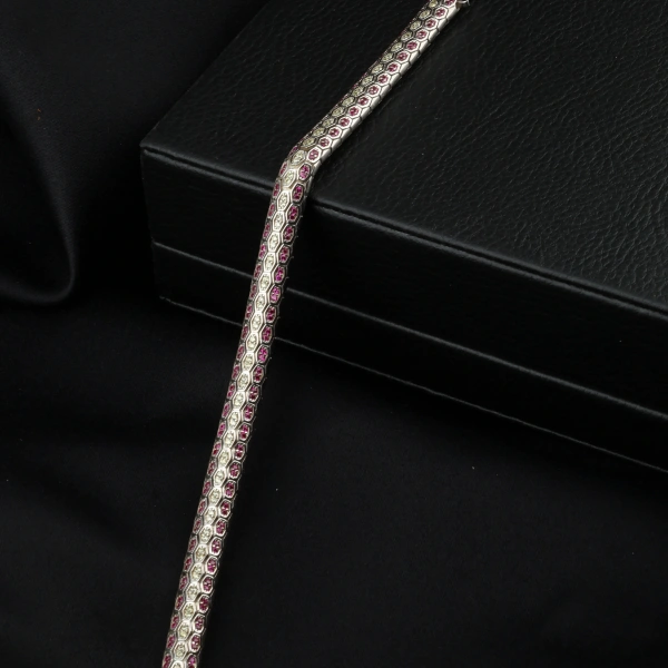 925 Ayar Pembe Zirkon Snake Vip Gümüş Bileklik