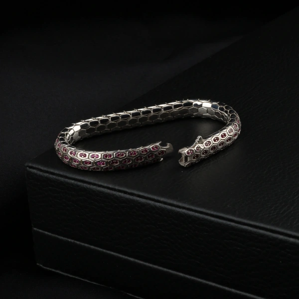 925 Ayar Pembe Zirkon Snake Vip Gümüş Bileklik