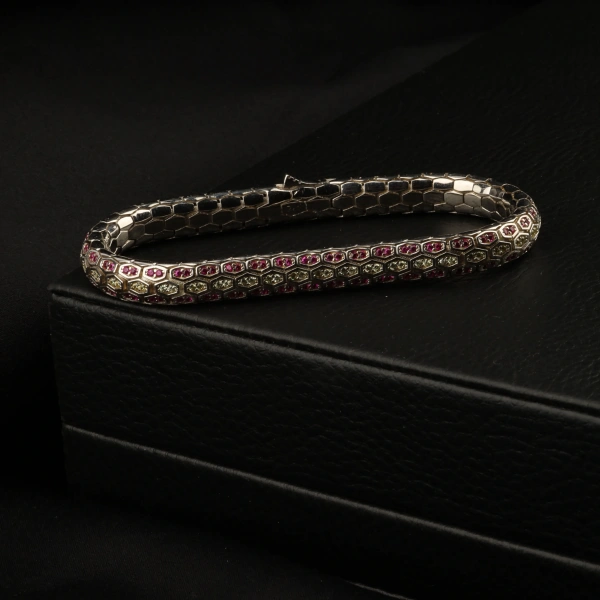 925 Ayar Pembe Zirkon Snake Vip Gümüş Bileklik