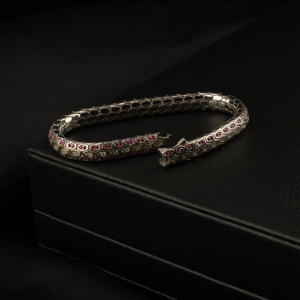 925 Ayar Pembe Zirkon Snake Vip Gümüş Bileklik