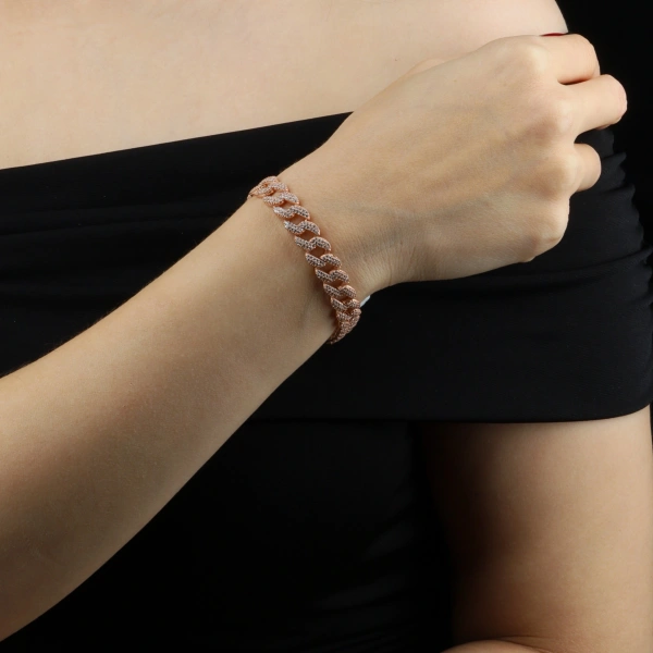 925 Ayar Rose Beyaz Taşlı Gurmet Bileklik