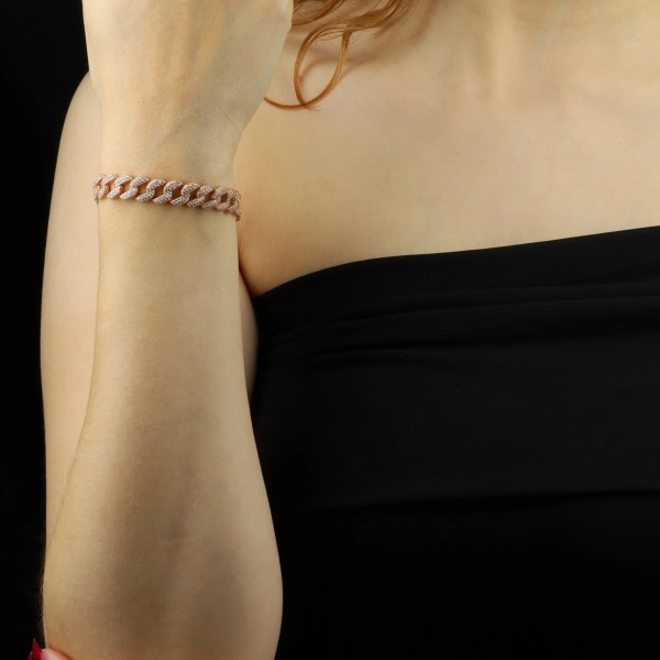 925 Ayar Rose Beyaz Taşlı Gurmet Bileklik