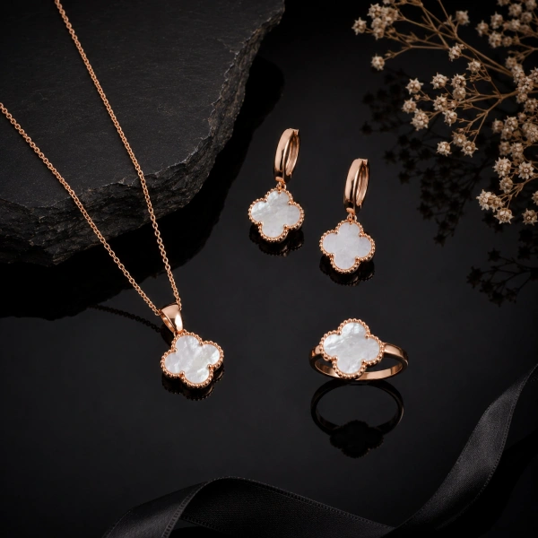 925 Ayar Rose Kaplama Yonca Set