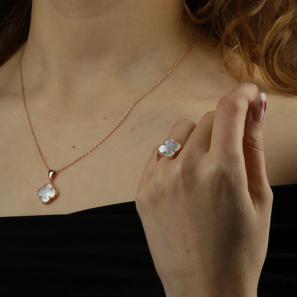 925 Ayar Rose Kaplama Yonca Set