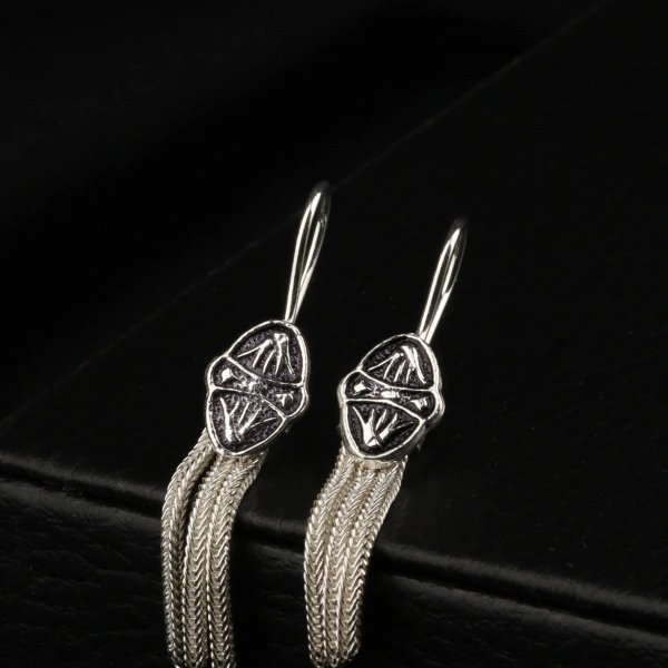 925 Ayar Rüzgar Gülü Motifli Mardin Hasırı Küpe