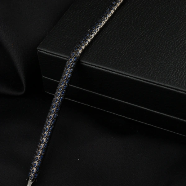 925 Ayar Safir Siyah Rodaj Snake Vip Gümüş Bileklik