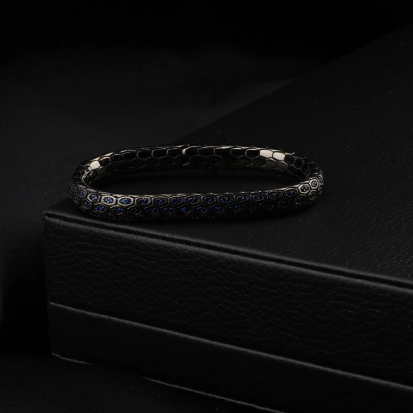925 Ayar Safir Siyah Rodaj Snake Vip Gümüş Bileklik