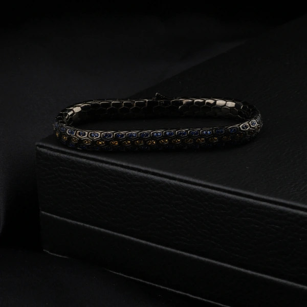 925 Ayar Sarı Lacivert Zirkon Snake Vip Gümüş Bileklik