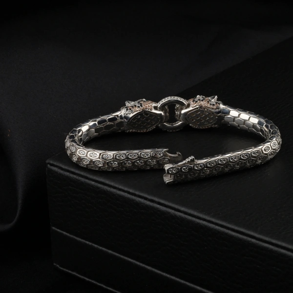 925 Ayar Snake Miks Kaplan Vip Gümüş Bileklik